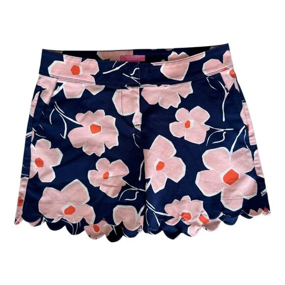 Isaac Mizrahi Pants - Isaac Mizrahi Women’s Navy and Pink Flower Peplum Shorts - Size 4
